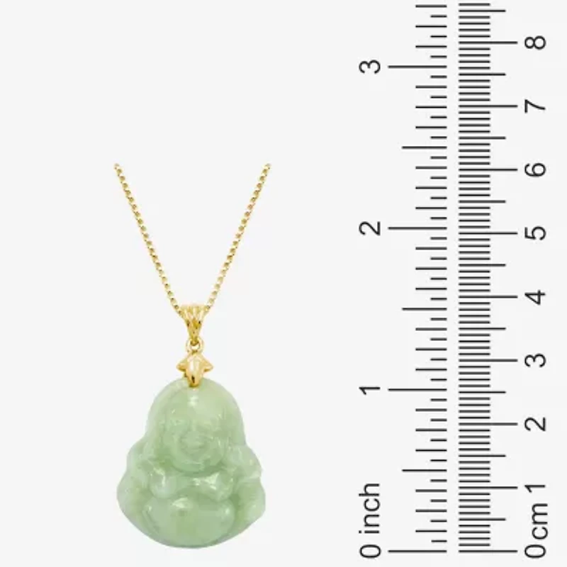 Buddha Womens Genuine Green Jade 14K Gold Over Silver Sterling Silver 18 Inch Pendant Necklace