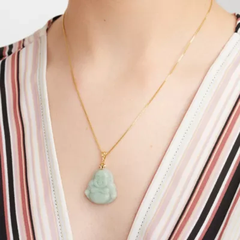 Buddha Womens Genuine Green Jade 14K Gold Over Silver Sterling Silver 18 Inch Pendant Necklace