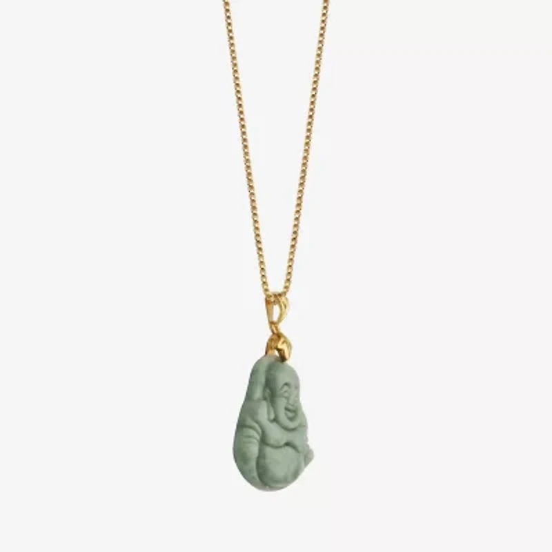 Buddha Womens Genuine Green Jade 14K Gold Over Silver Sterling Silver 18 Inch Pendant Necklace