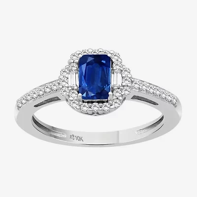 Womens Emerald-cut Gemstone & 3/8 CT. T.W. Natural Diamond 10K Gold Halo Cocktail Ring