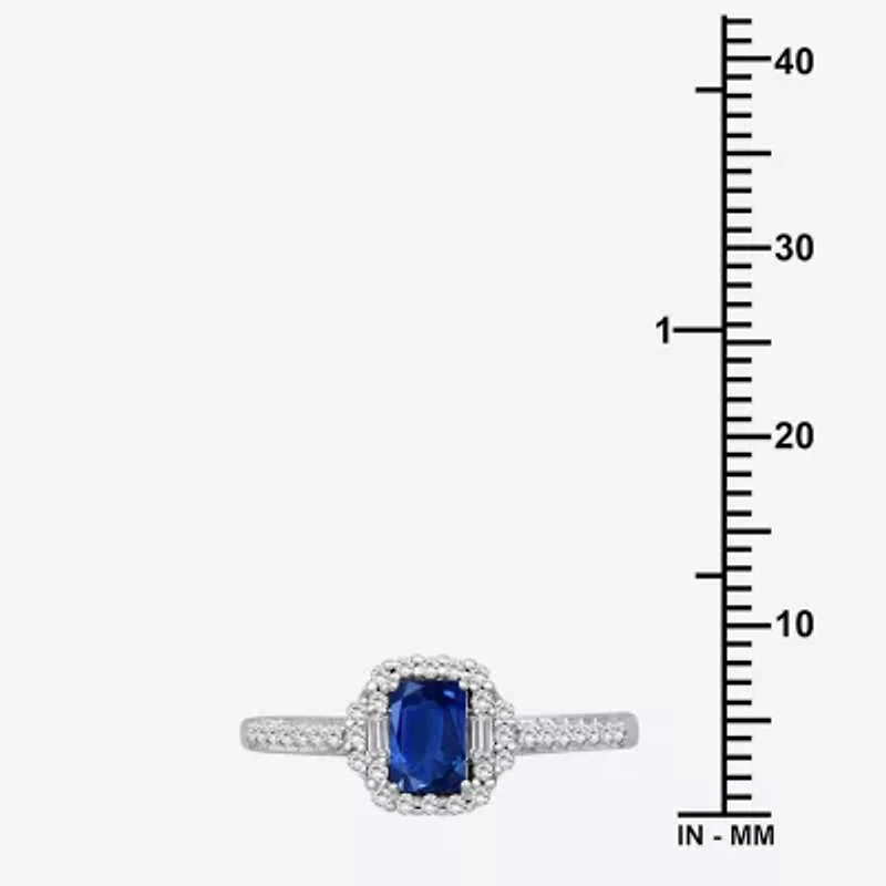Womens Emerald-cut Gemstone & 3/8 CT. T.W. Natural Diamond 10K Gold Halo Cocktail Ring