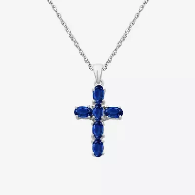 Womens Gemstone 10K White Gold Cross Oval 18 Inch Pendant Necklace