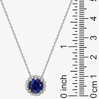 Womens Gemstone Sterling Silver Flower Pendant Necklace