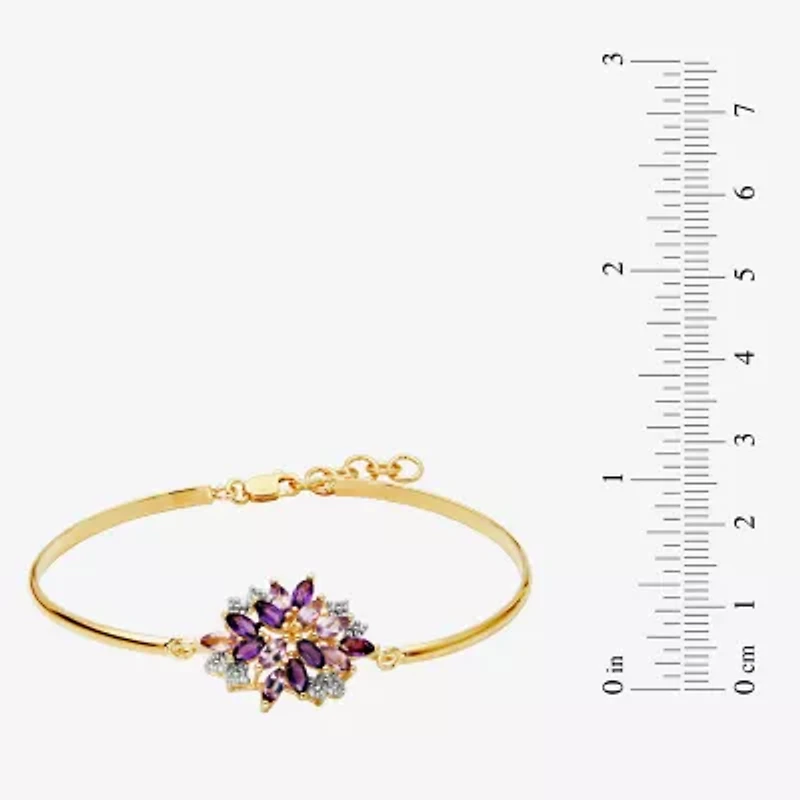 Womens Genuine Purple Amethyst Casted 14K Gold Over Silver Bangle Bracelet