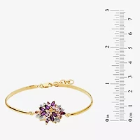 Womens Genuine Purple Amethyst Casted 14K Gold Over Silver Bangle Bracelet