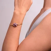 Womens Genuine Purple Amethyst Casted 14K Gold Over Silver Bangle Bracelet