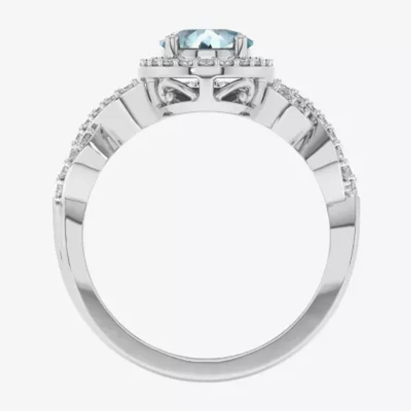 Modern Bride Gemstone Womens 1/2 CT. T.W. Genuine Blue Topaz 10K White Gold Oval Side Stone Crossover Engagement Ring