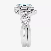 Modern Bride Gemstone Womens 1/2 CT. T.W. Genuine Blue Topaz 10K White Gold Oval Side Stone Crossover Engagement Ring