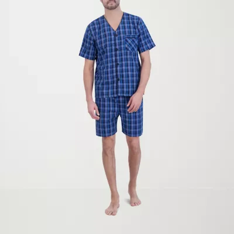 Hanes Mens V-Neck Short Sleeve 2-pc. Pajama Sets