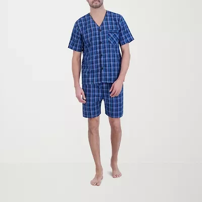 Hanes Mens V-Neck Short Sleeve 2-pc. Pajama Sets