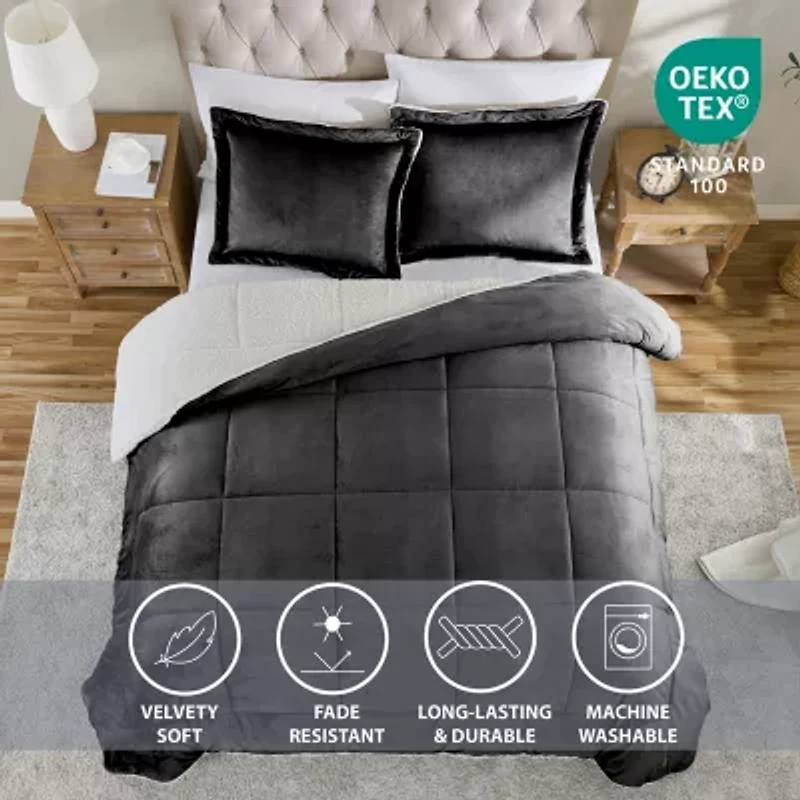 Swift Home Reversible Micro-Mink And Sherpa Midweight Down Alternative Comforter Set