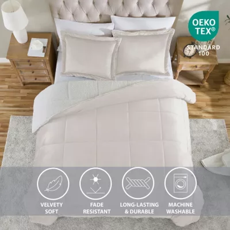 Swift Home Reversible Micro-Mink And Sherpa Midweight Down Alternative Comforter Set