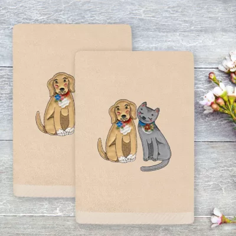 Linum Home Textiles Spring Dog  Cat Embroidered 2-pc. Hand Towel
