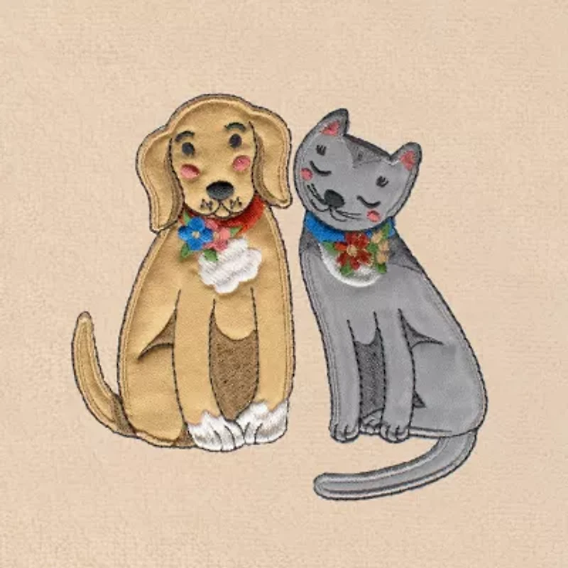 Linum Home Textiles Spring Dog  Cat Embroidered 2-pc. Hand Towel