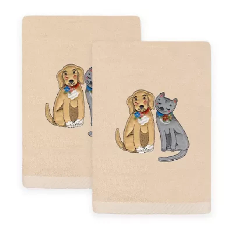 Linum Home Textiles Spring Dog Cat Embroidered 2-pc. Hand Towel