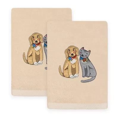 Linum Home Textiles Spring Dog  Cat Embroidered 2-pc. Hand Towel