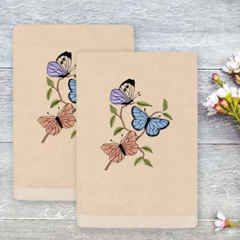 Linum Home Textiles Spring Butterfly Embroidered 2-pc. Hand Towel
