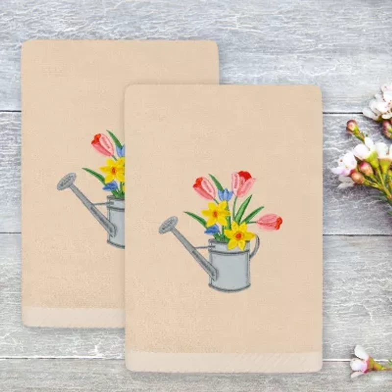 Linum Home Textiles Spring Watering Can Embroidered 2-pc. Hand Towel