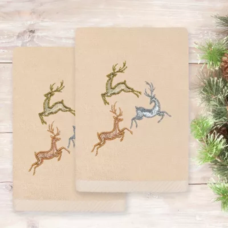 Linum Home Textiles Xmas Leaping Deer Embroidered 2-pc. Hand Towel