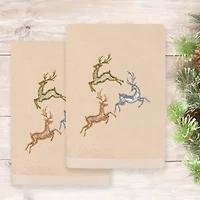 Linum Home Textiles Xmas Leaping Deer Embroidered 2-pc. Hand Towel