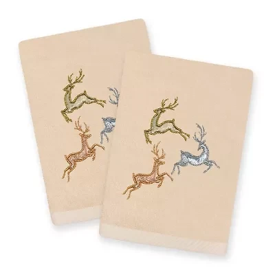 Linum Home Textiles Xmas Leaping Deer Embroidered 2-pc. Hand Towel