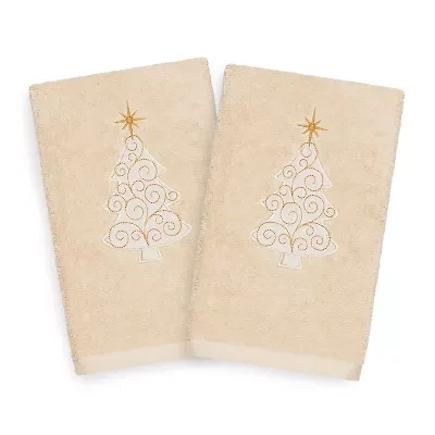 Linum Home Textiles Xmas Scroll Tree Embroidered 2-pc. Hand Towel
