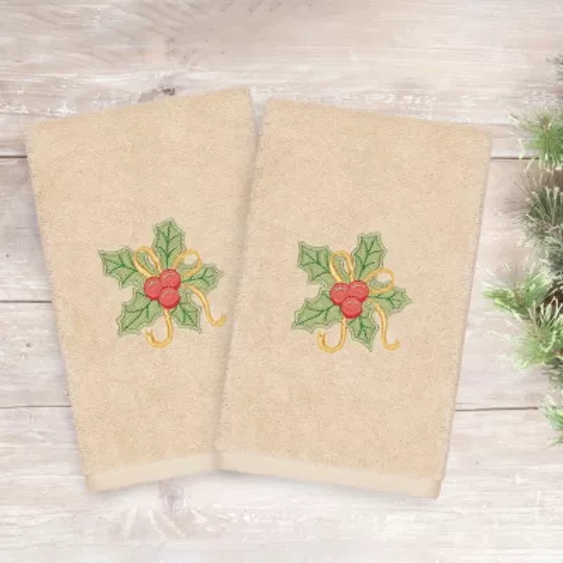 Linum Home Textiles Xmas Holly Bunch Embroidered 2-pc. Hand Towel