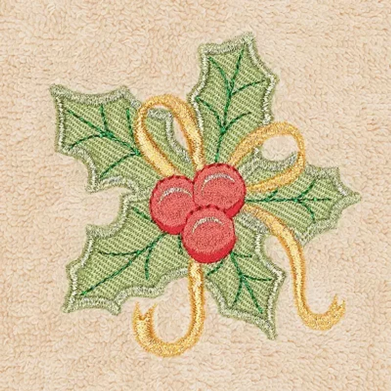 Linum Home Textiles Xmas Holly Bunch Embroidered 2-pc. Hand Towel