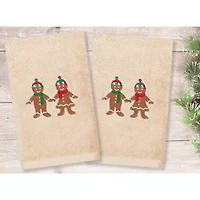 Linum Home Textiles Xmas Gingerbread Embroidered 2-pc. Hand Towel