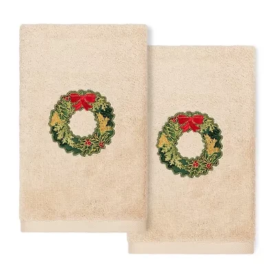Linum Home Textiles Christmas Wreath Embroidered 2-pc. Hand Towel