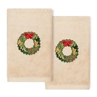 Linum Home Textiles Christmas Wreath Embroidered 2-pc. Hand Towel