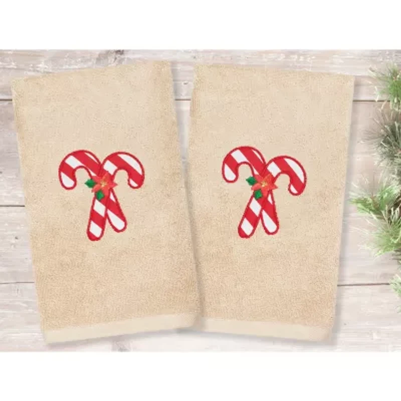 Linum Home Textiles Xmas Candy Canes Embroidered 2-pc. Hand Towel