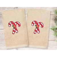 Linum Home Textiles Xmas Candy Canes Embroidered 2-pc. Hand Towel
