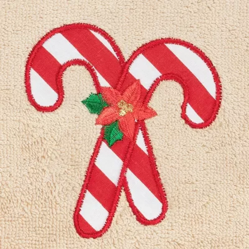 Linum Home Textiles Xmas Candy Canes Embroidered 2-pc. Hand Towel