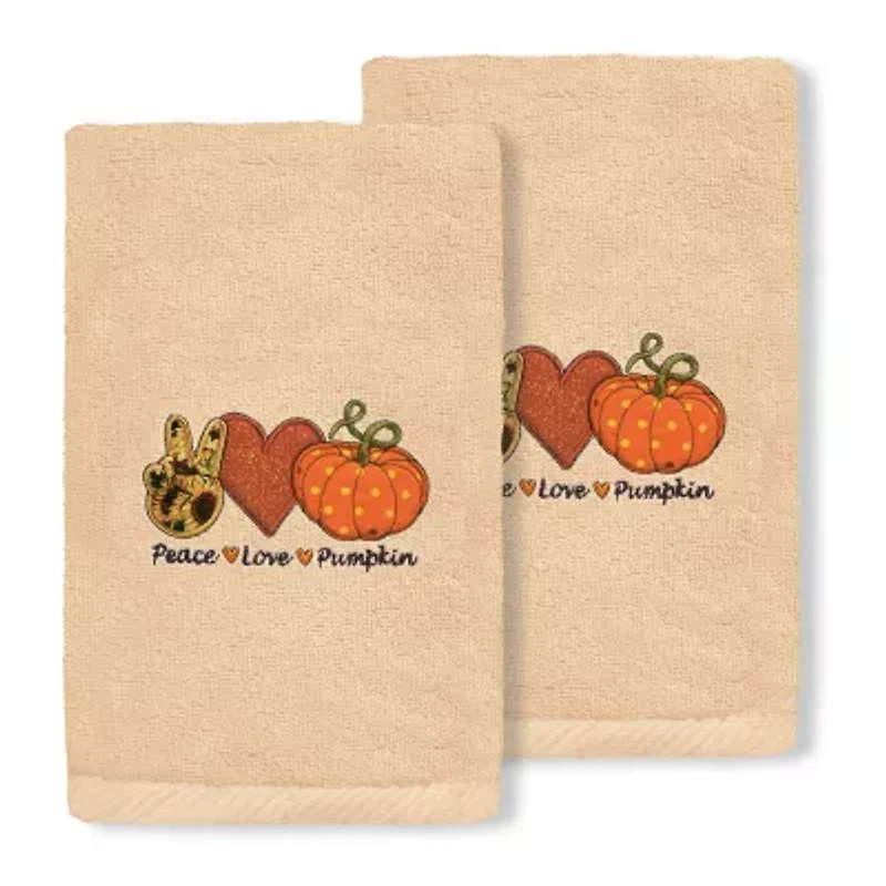 Linum Home Textiles Peace Love Pumpkin Embroidered 2-pc. Hand Towel