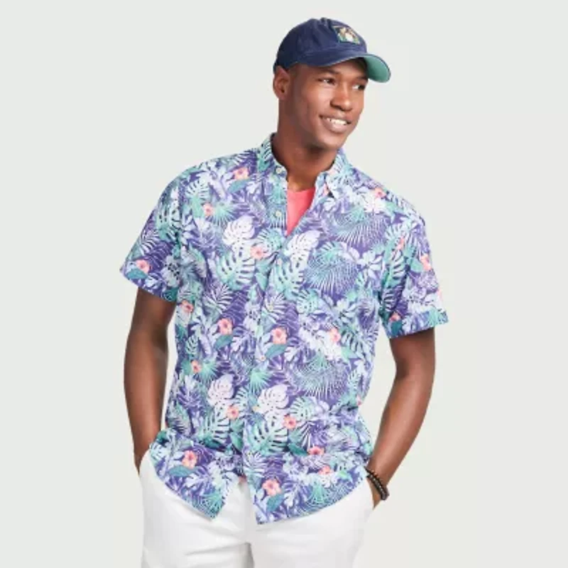 IZOD Dockside Chambray Mens Short Sleeve Regular Fit Button-Down Shirt