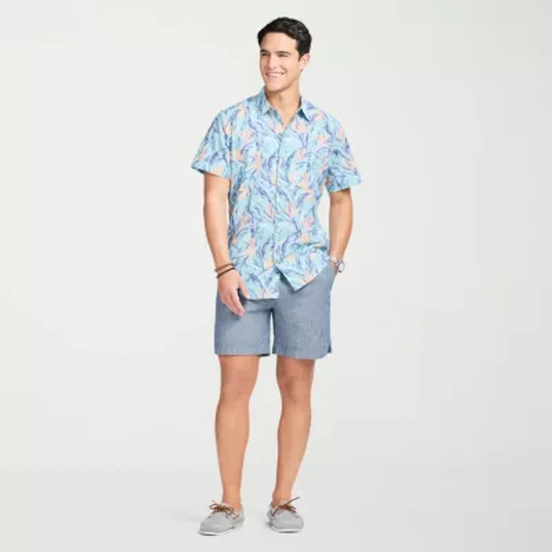IZOD Dockside Chambray Mens Short Sleeve Regular Fit Button-Down Shirt