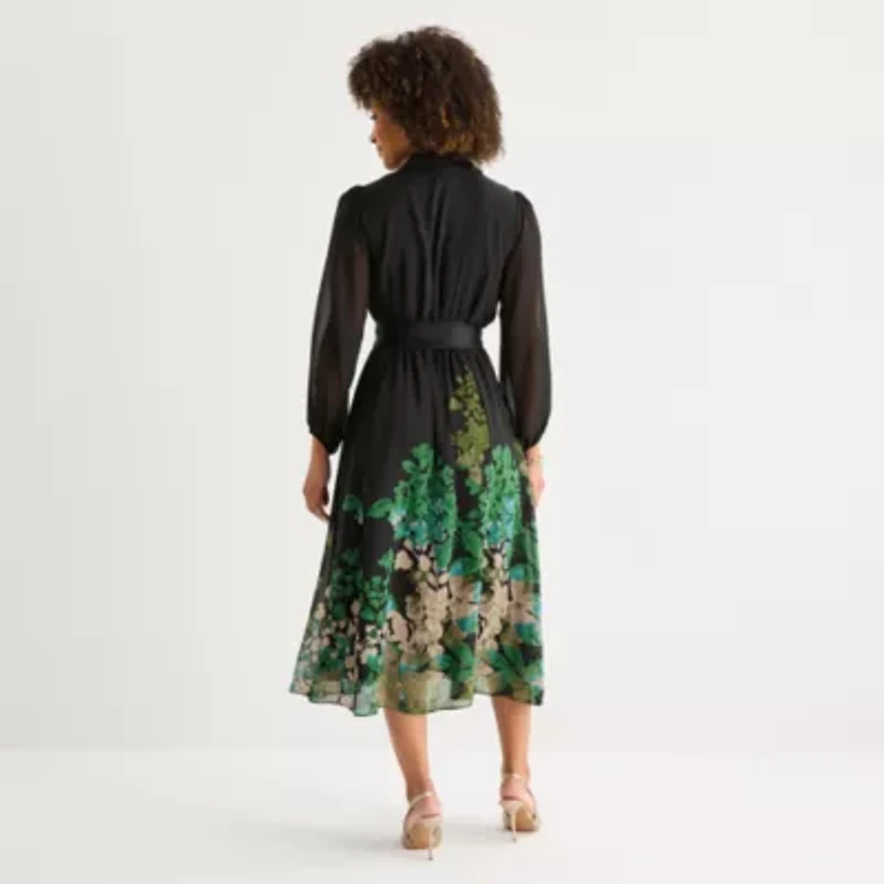 52seven Womens Long Sleeve Floral Shirt Dress