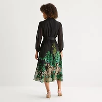 52seven Womens Long Sleeve Floral Shirt Dress