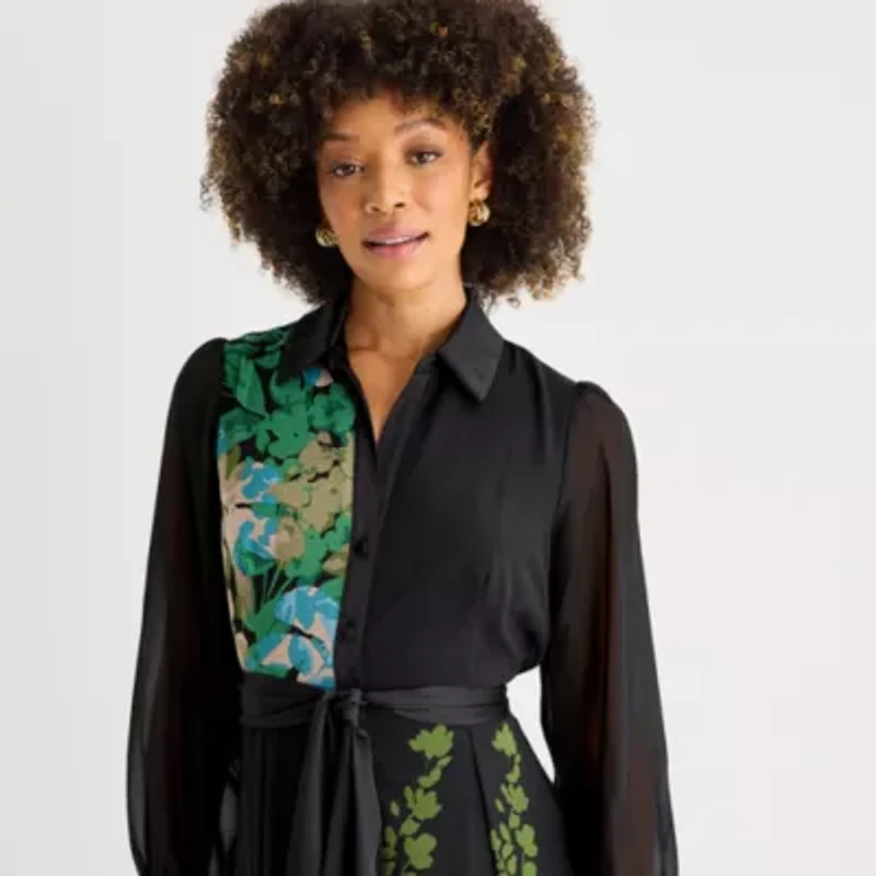 52seven Womens Long Sleeve Floral Shirt Dress