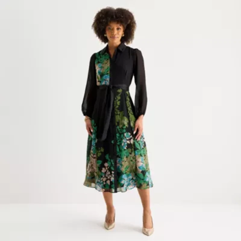 52seven Womens Long Sleeve Floral Shirt Dress