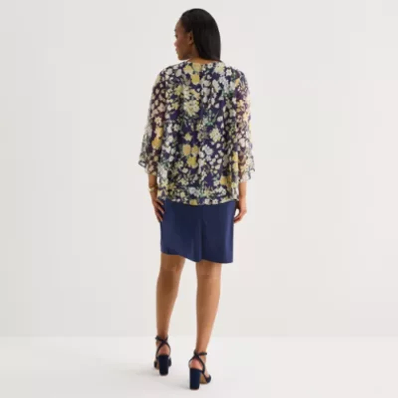 Studio 1 Womens Floral Jacket Dress With Removable Necklace