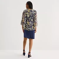 Studio 1 Womens Floral Jacket Dress With Removable Necklace