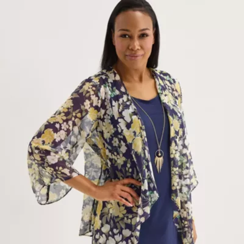 Studio 1 Womens Floral Jacket Dress With Removable Necklace