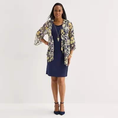 Studio 1 Womens Floral Jacket Dress With Removable Necklace