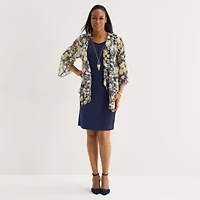 Studio 1 Womens Floral Jacket Dress With Removable Necklace