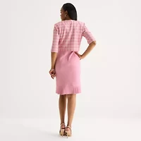 Maya Brooke Womens Pearl Trim Grid Jacket Dress