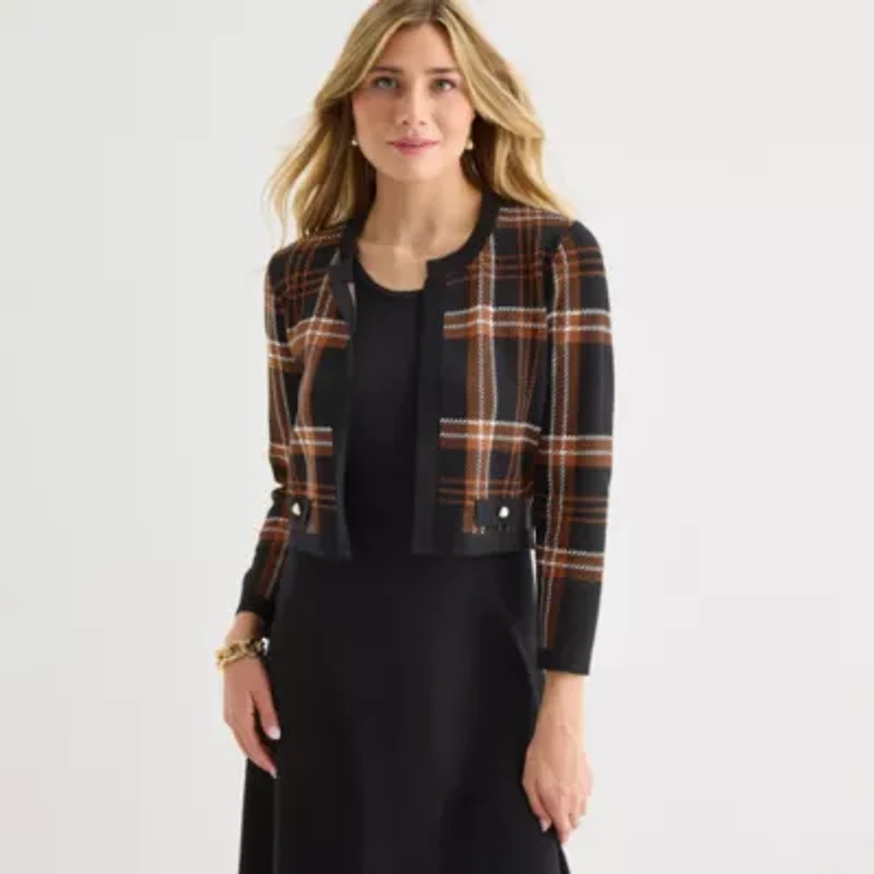 Sandra Darren Womens Long Sleeve Plaid Sweater Dress