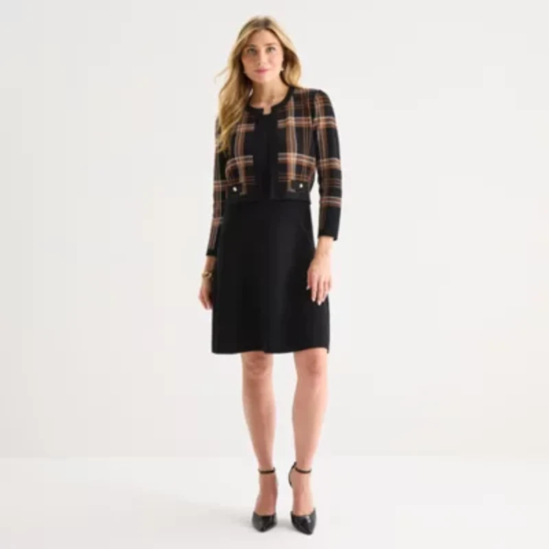 Sandra Darren Womens Long Sleeve Plaid Sweater Dress