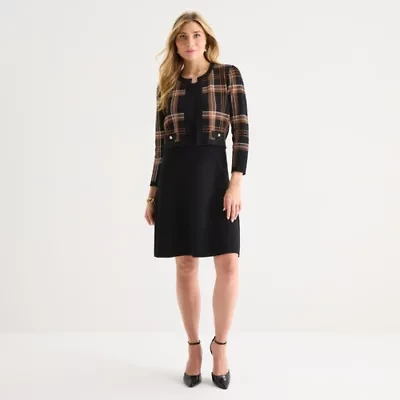 Sandra Darren Womens Long Sleeve Plaid Sweater Dress